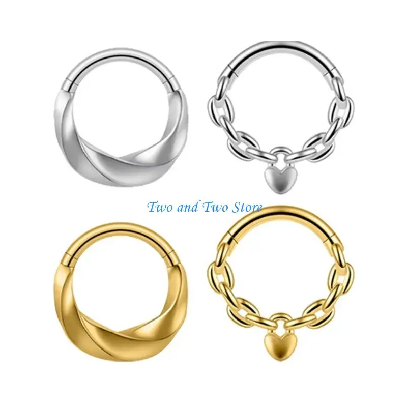 HX6F Unique Geometric Nose Ring Body Piercing Jewelry Seamless Design Stainless Steel Texture Perfect for Women and Men