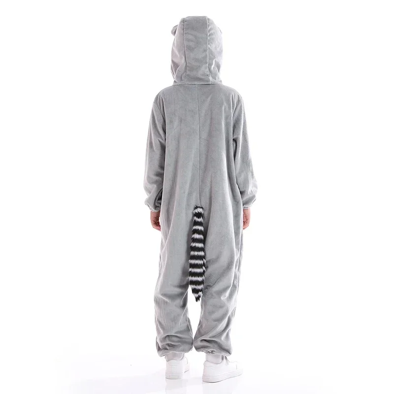 Unisex Halloween Grey Raccoon Cosplay Costume Kids Children Raccoon Animal Onesie Pyjamas With Tail Christmas Animal Bodysuit