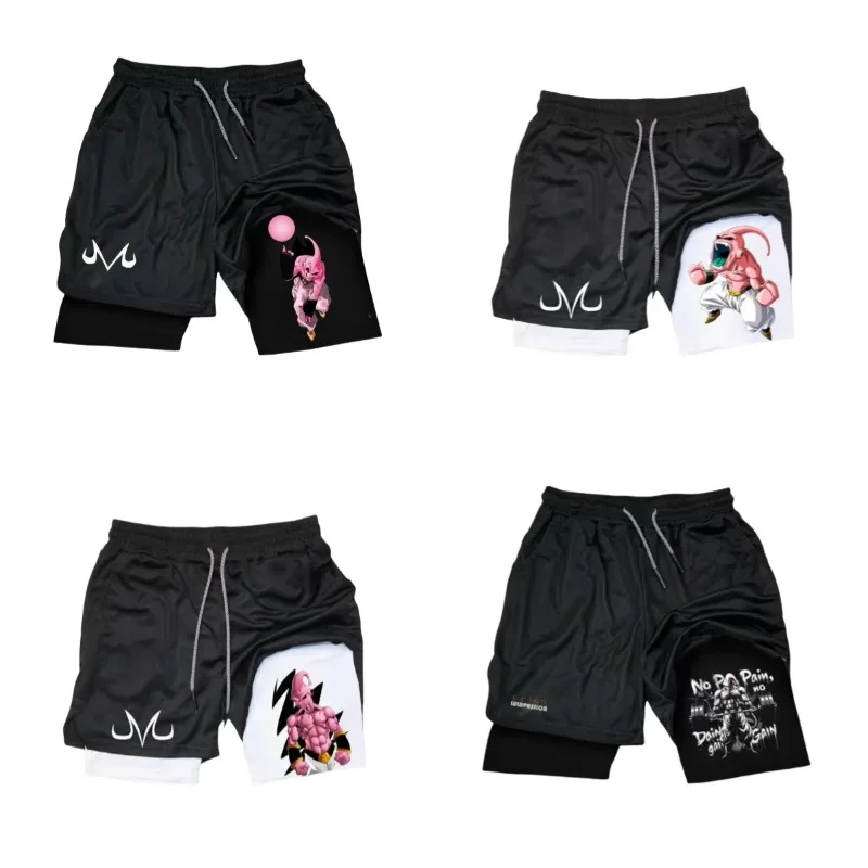 Pantalones cortos deportivos Dragon Ball 2025 Majin Buu con logotipo M y estampado de personajes de anime, corte holgado, tela de secado rápido, estilo informal con cintura