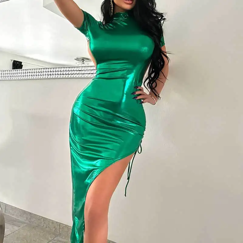 Green dress slim fit backless dress for women