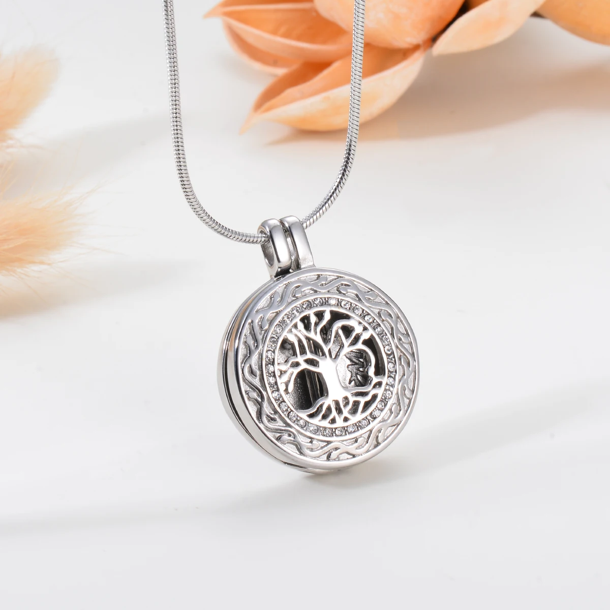 Stainless Steel Round Tree of Life Memorial Urn Necklaces Cremation Jewelry  Keepsake Pendant Locket for Ashes Dropship