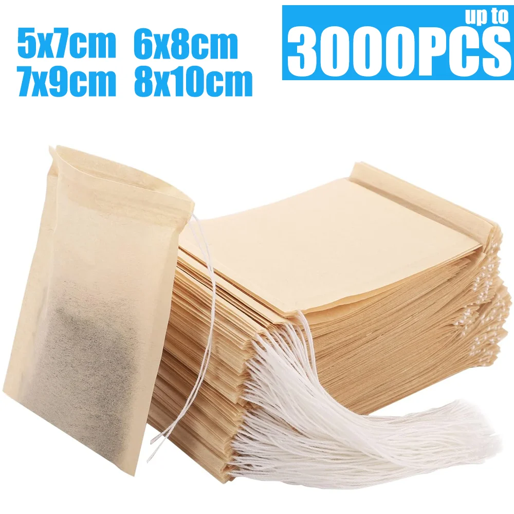 100-3000Pcs Disposable Teabags with Drawstring Coffee Filter Paper Empty Loose Tea Bags for Spices Coffee Herb Kitchen Accessory