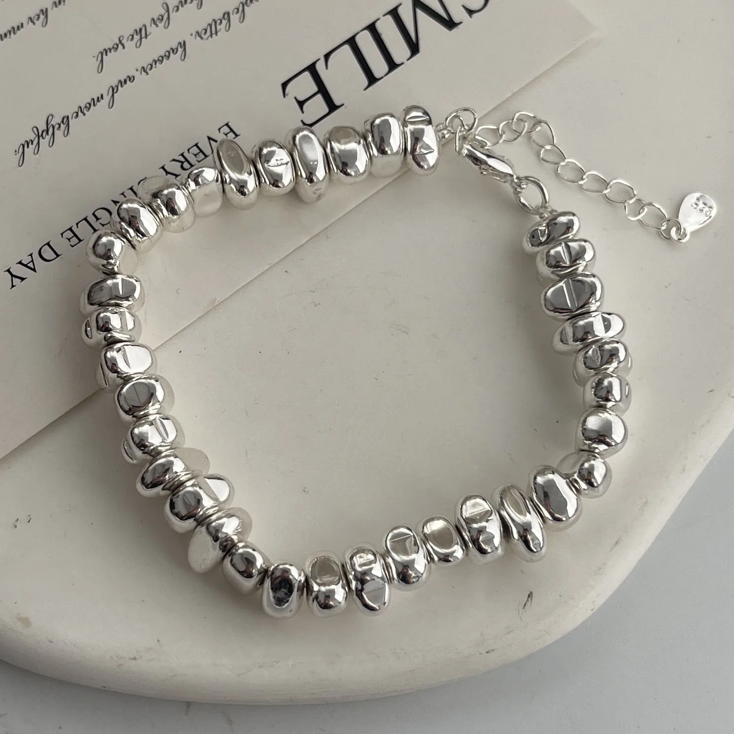 100% Solid 925 Sterling Silver Retro Bracelet for Women Men Vintage Handmade Stone Beads Patern Bracelet Birthday Gift