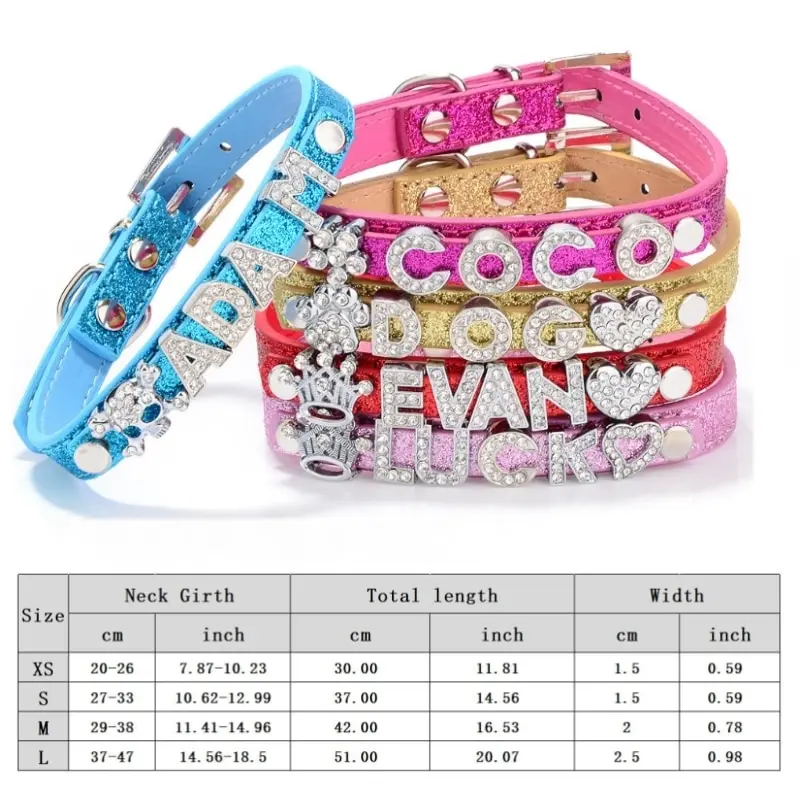 Custom Cat Dog Collar Personalized Rhinestone Puppy Collars Adjustable Letter Crown Charm Name Dog Necklace Chihuahua Id Collar