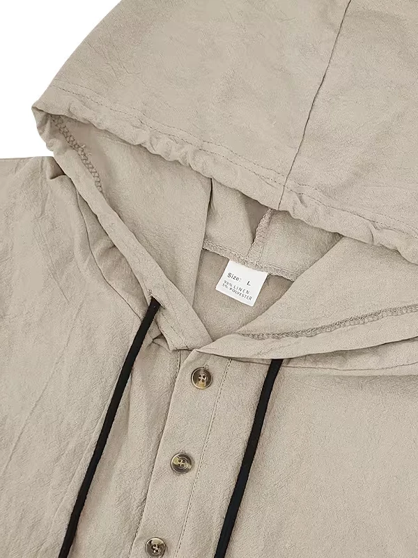 Herren Baumwoll-Leinen Kapuzen-Henley-Shirt Pullover Atmungsaktiv Bequem Neuer Stil Vielseitige Freizeitkleidung – Detail 26