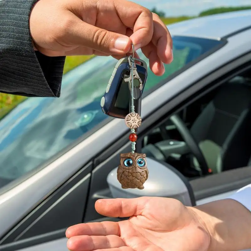 البومة سلاسل المفاتيح الطرف الديكور المألوف سلسلة المفاتيح الخشبية الهاتف حقيبة سحرية قلادة حساسة رائعة البومة ديكور للعائلة