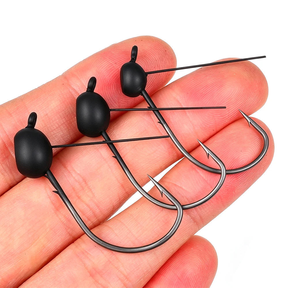 PROBEROS 10 Stück/Box Unkrautfreie Blei-Jig-Krankhaken aus Hochkohlenstoffstahl, gewichteter Offset-Fischhaken, Weichköder, Texas Rig Angelzubehör – Detail 9