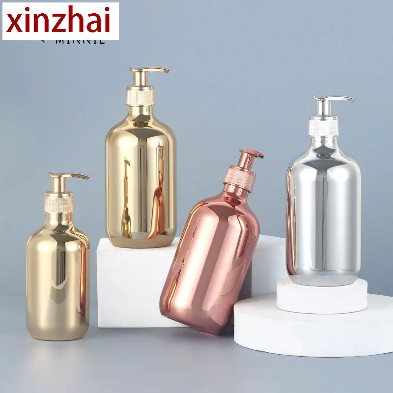 300Ml 500ml Electroplating Process Gold Silver Rose Gold Shampoo Bottle Body Wash Separate Bottle PET soap dispenser