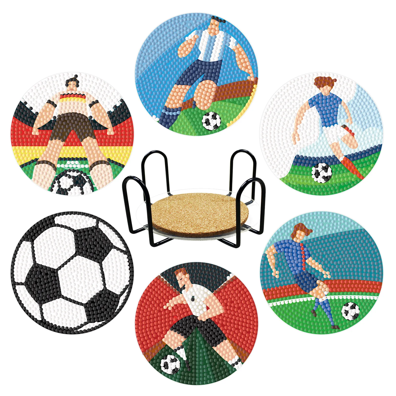 

Football Theme Hot Selling Cartoon Diamond Painting Coasters Set DIY Cup Mat with Holder Kids Craft Gift Home Decor