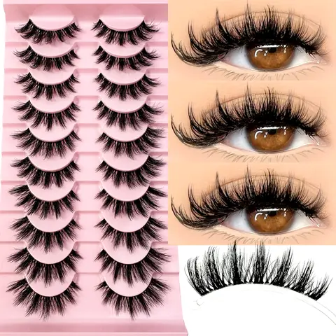 10 Pairs Natural Long Transparent Stem 3D Mink Eyelashes Manga Lashes Hot False Lashes Fluffy Soft Cross Lashes Extension Makeup