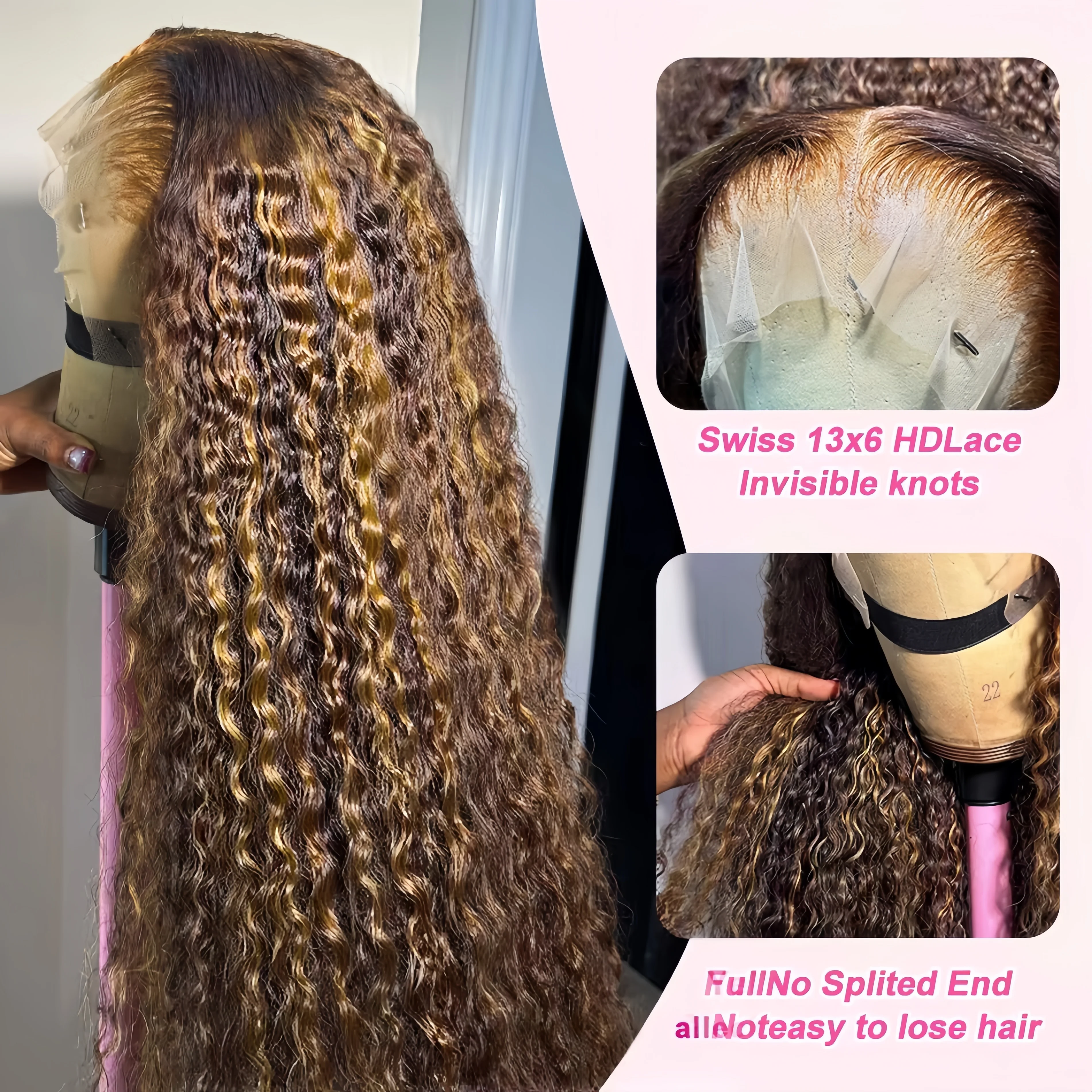 13x6 HD تسليط الضوء على شعر مستعار أومبير شعر الإنسان العسل شقراء براون الدانتيل الجبهة الباروكات شعر بشري مجعد شعر مستعار موجة عميقة شعر مستعار أمامي