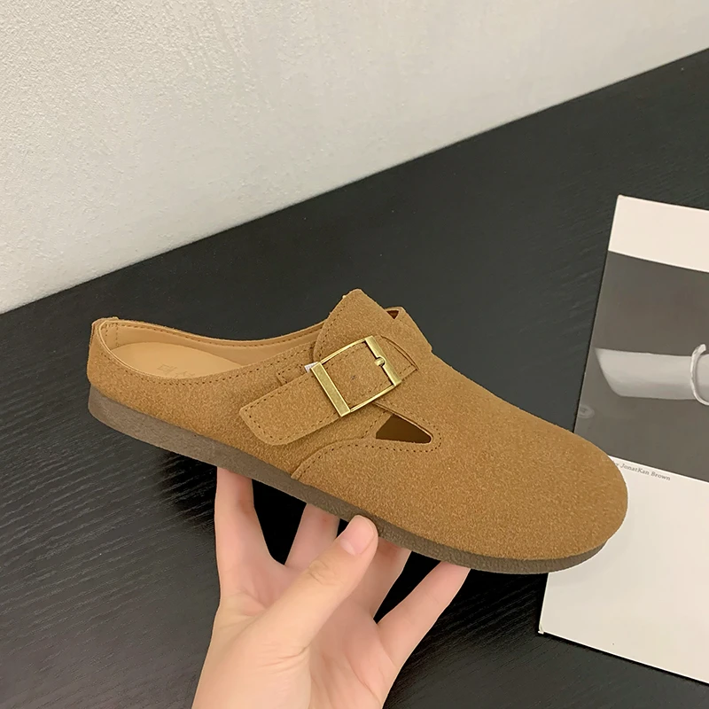 New Women's Suede Mules Slippers Comwarm Fashion Men Clogs Cork Insole Sandals with Arch Support Outdoor Beach Slides Home Shoes