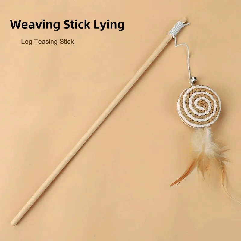 

Bite Resistan Toys Linen Mouse Wooden Pole Cat Teasing Sticks Handheld Pole Wear Resistant Cats Relieve Boredom Pet Supplies