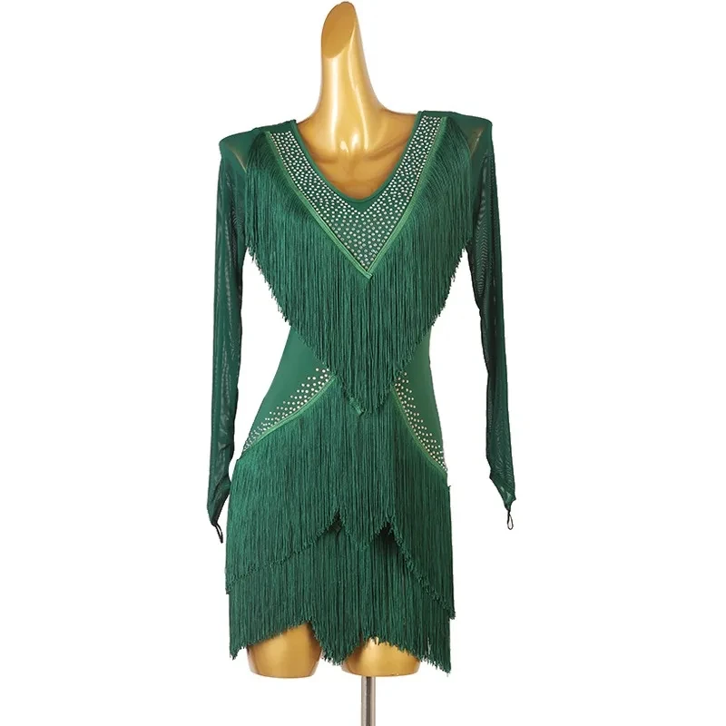 Robe de danse latine imbibée pour femmes, vêtements de scène, tenue de performance de compétition, costume de sport, jupe, vêtements de danse, salle de Rh, filles, nouveau, 2024