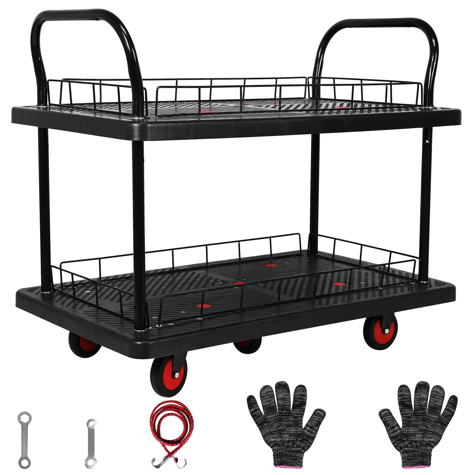 รถเข็นงานแบบมีล้อ 2 ชั้น รถเข็นอเนกประสงค์ รถเข็นแบบมีล้อ เหมาะสำหรับคลังสินค้า โรงรถ โรงเรียน และสำนักงาน