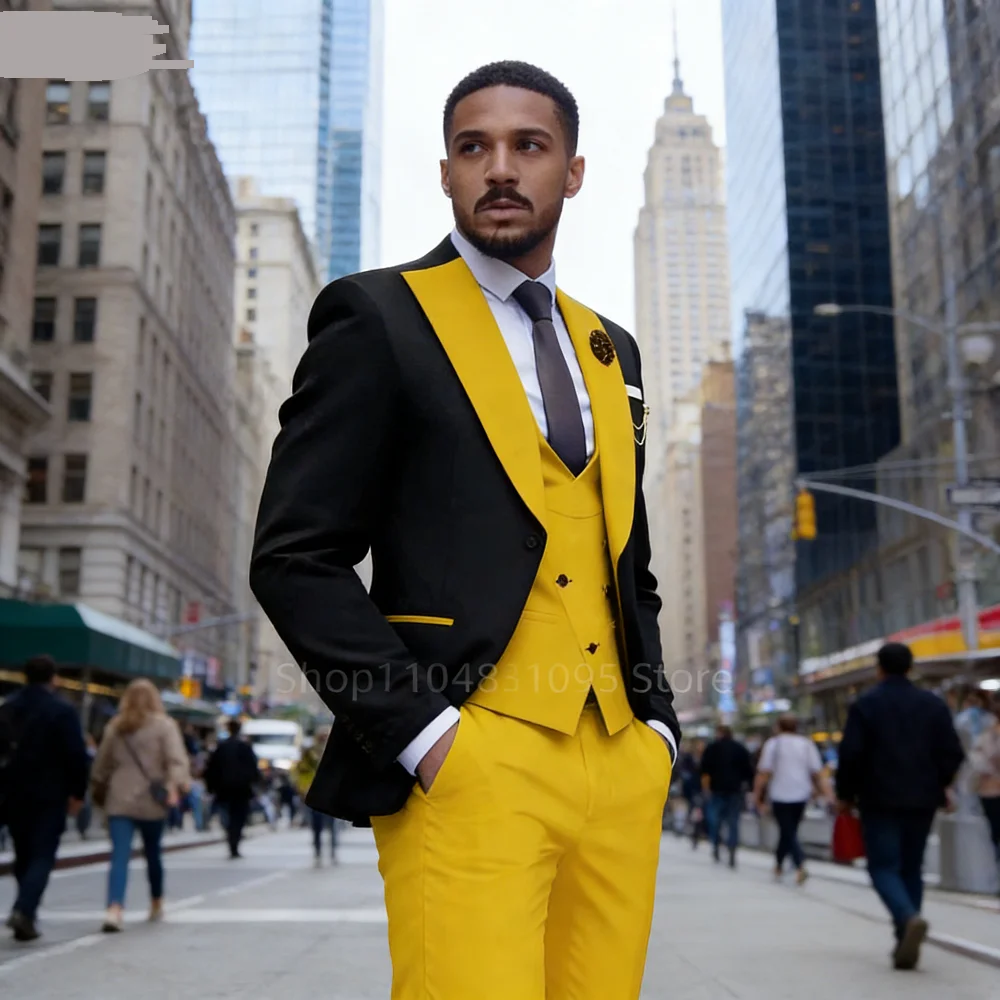 

Luxury Men's Tuxedo Suits 3 Piece Set One Button Blazer Vest Pants for Wedding Ceremony Male Fashion