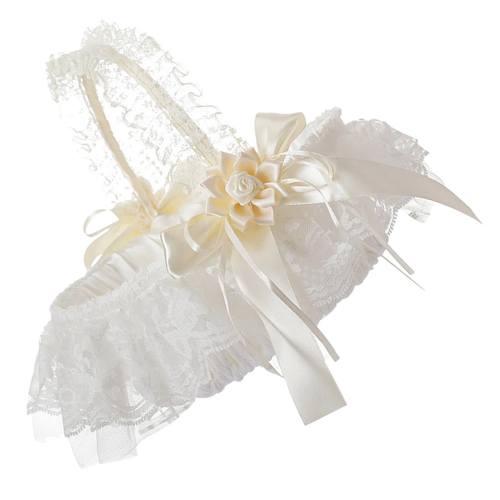 

Wedding Flower for Bridal Shower Flower Girl with Lace Trim White Party Favors Basket Wedding Supplies Petal Baskets Lightweight