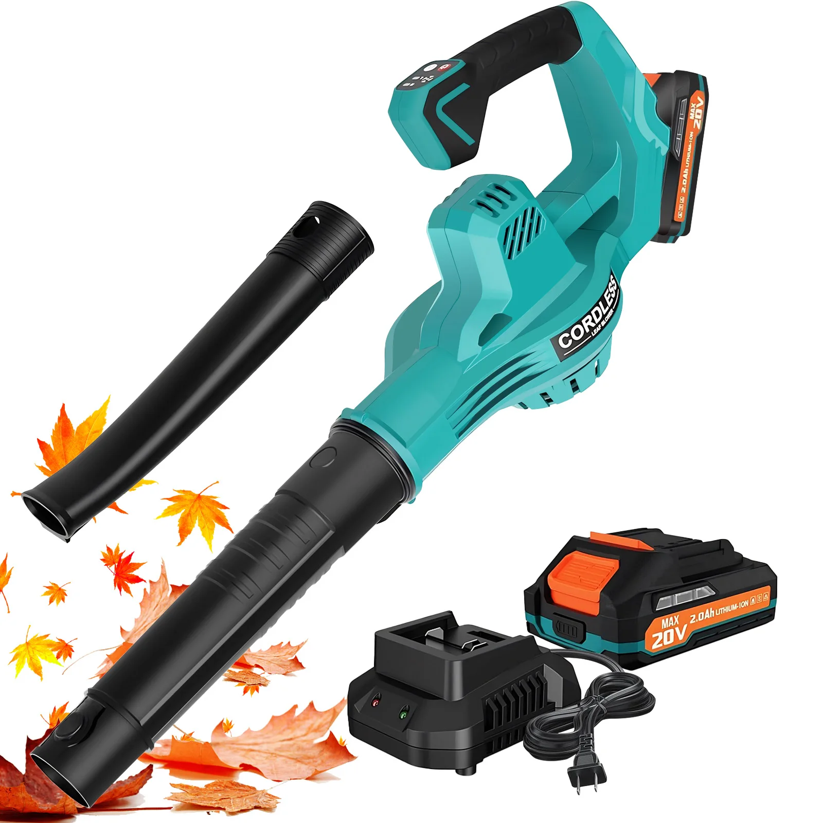 

Leaf Blower Cordless Electric Portable 160MPH Lightweight 1*20V-2.0Ah Batteries Handheld Leaf Cleaner 2-Speed Lawn Care Yards