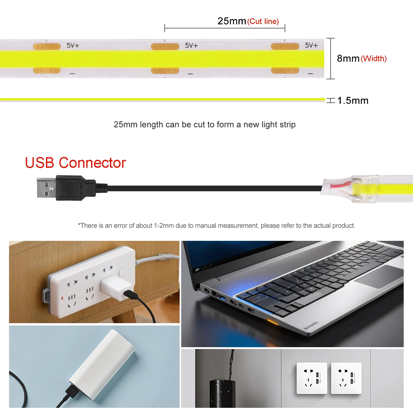 USB DC5V COB Led Strip Warm/Natural/White High Brightness 320LEDs/m High Density Linear Lighting Flexible Tape 1m 2m 3m 4m 5m