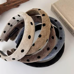Autumn Winter Velvet Polka Dot Headband for Woman Girl Temperament Hair Hoop Wide Sponge Hair Band Lady Fashion Hair Accessories
