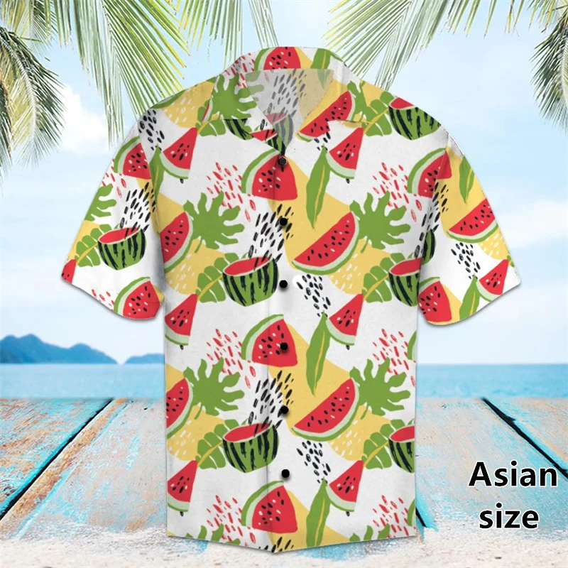 Fashion Fruit Watermelon Graphic 3D Printed Men Women Hawaiian Shirt Summer Street Short Sleeve Casual Button Shirts Men Clothes