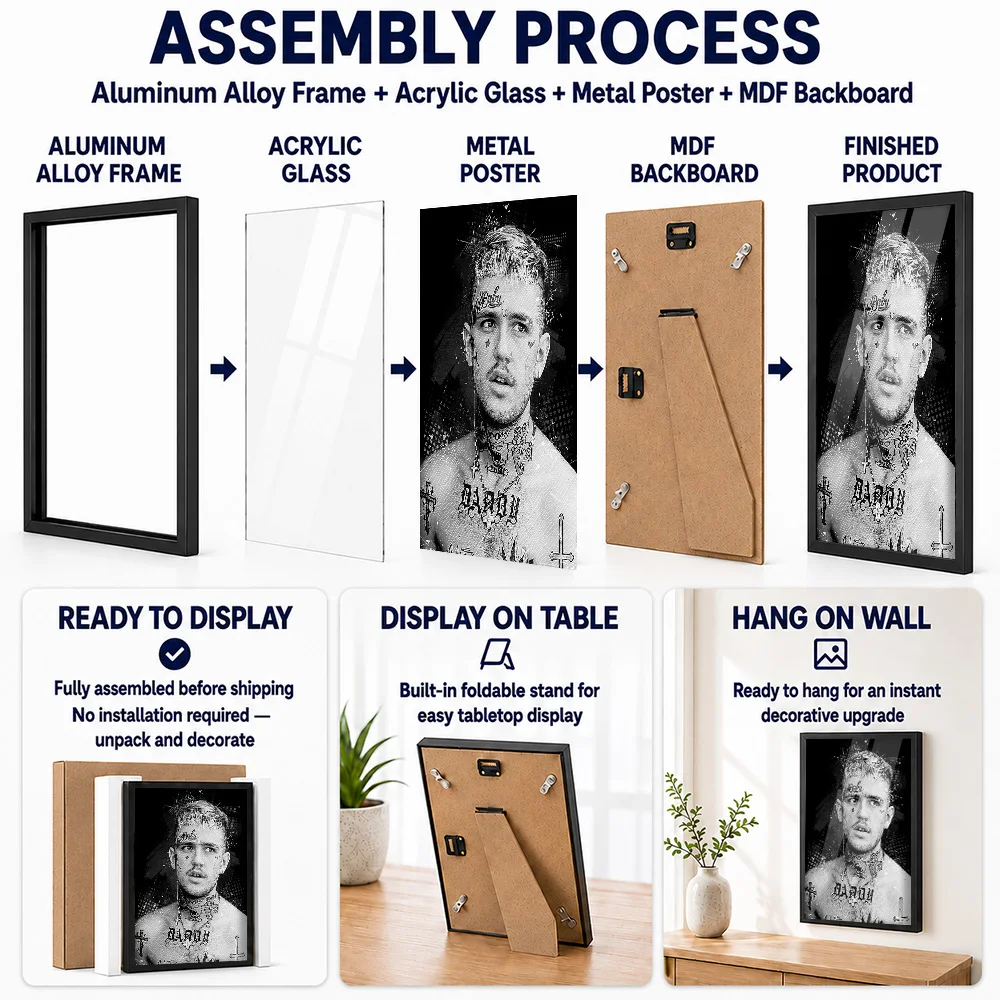 Lil Peep Metal Poster With Aluminum Alloy Frame Personalized Bold Rap Culture Tribute Wall Art For Bedroom And Beat Lover Gift