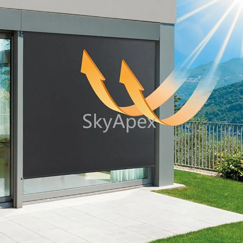 Custom Big Size Waterproof Windproof Electric Zip Screen Outdoor  Blinds  Motorized  Patio Screens  Retractable Outdoor Curtains