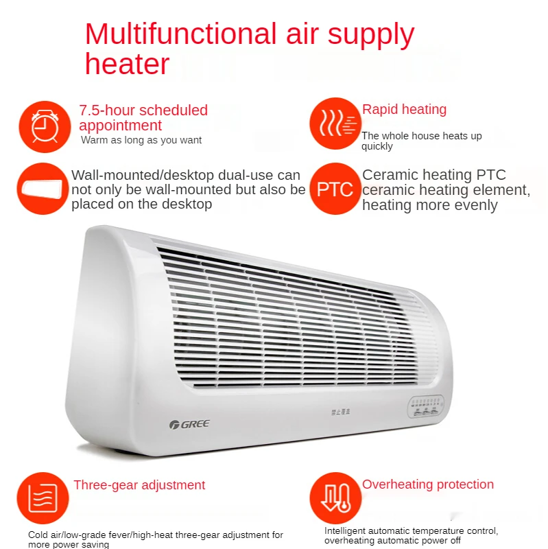 Calefacción y refrigeración para el hogar, calentador montado en la pared, Control remoto, ventilador de aire caliente, calefacción eléctrica