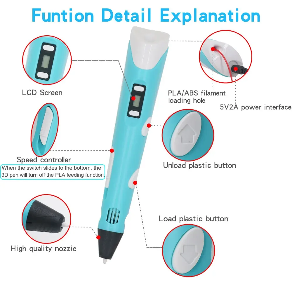 3D Printing Pen  Drawing   for Kids/Adults Creative  LCD Display Gel Art Craft Printer PLA/ABS Filament