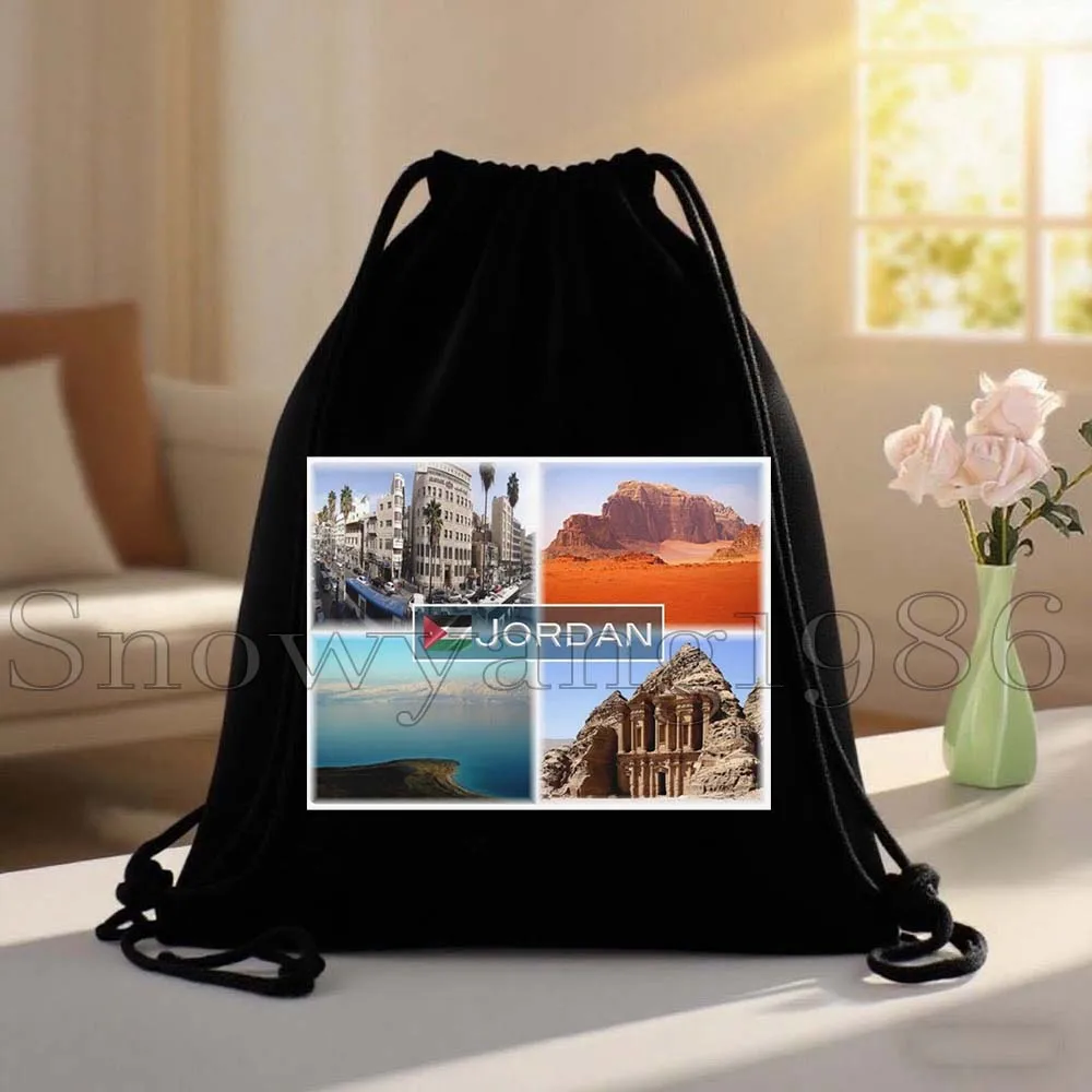 Petra Jordan Flag Map Travel Cute Gifts Canvas Drawstring Bags Soccer Backpack Gym Sackpack Gifts String Bag for Hiking Sports view 6