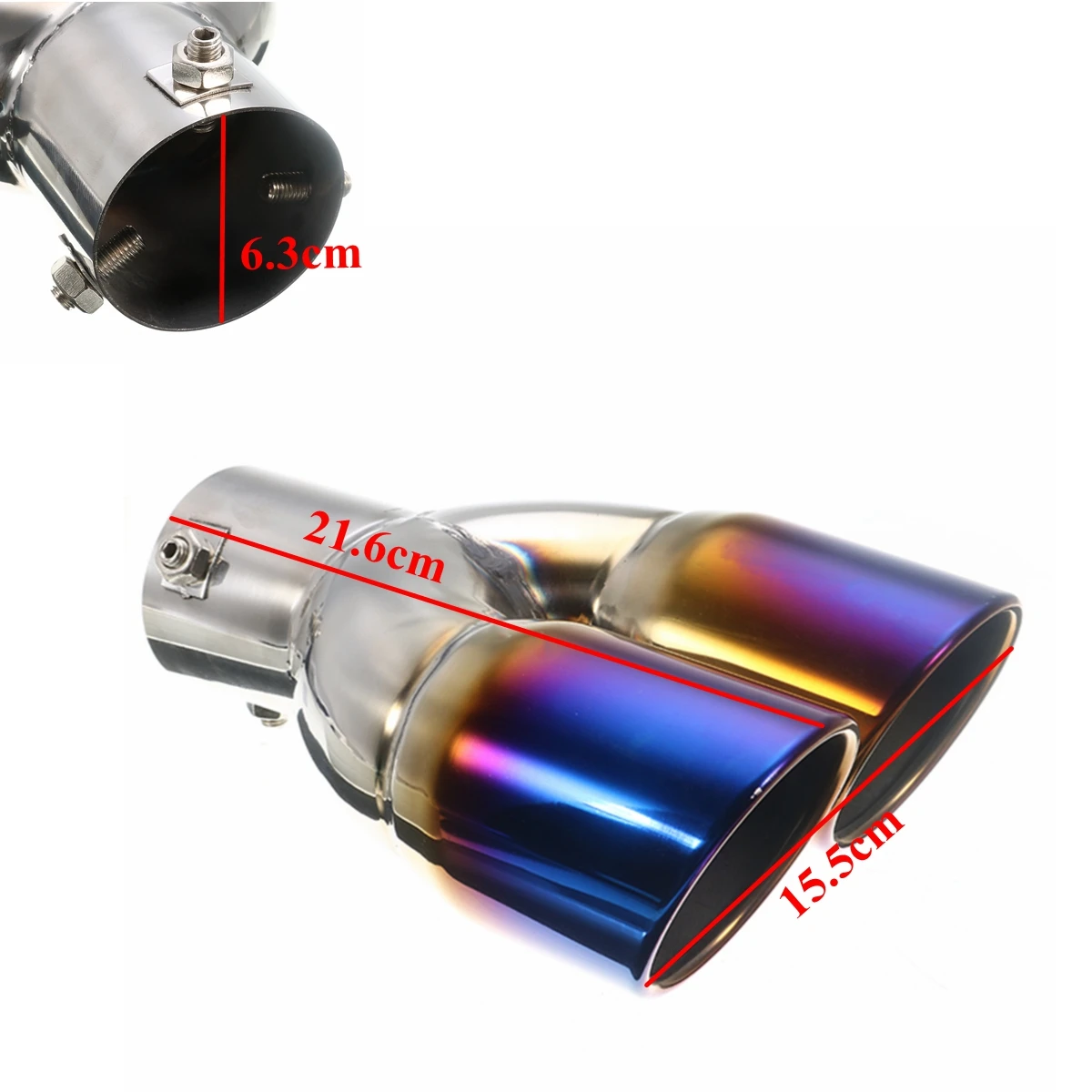 63/75mm Car Dual Exhaust Tip Inlet Double-Barrel Rear Exhaust Tip Tail Pipe Muffler Black Outlet Stainless Steel Car Accessories