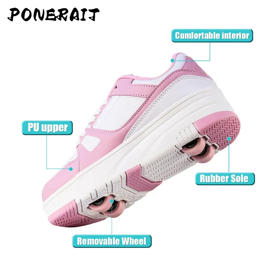 Fashionable Boys' Skates Student Children's 4 Wheel Dual-Purpose Adjustable rRoller Skates Outdoor Leisure Wheeled Sports Shoes