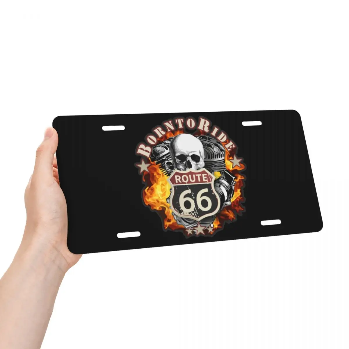 Customized Funny Born To Ride Metal License Plate Route 66 for Chopper Motorcycle Riders Car Front Vanity Tag 6x12 Inch