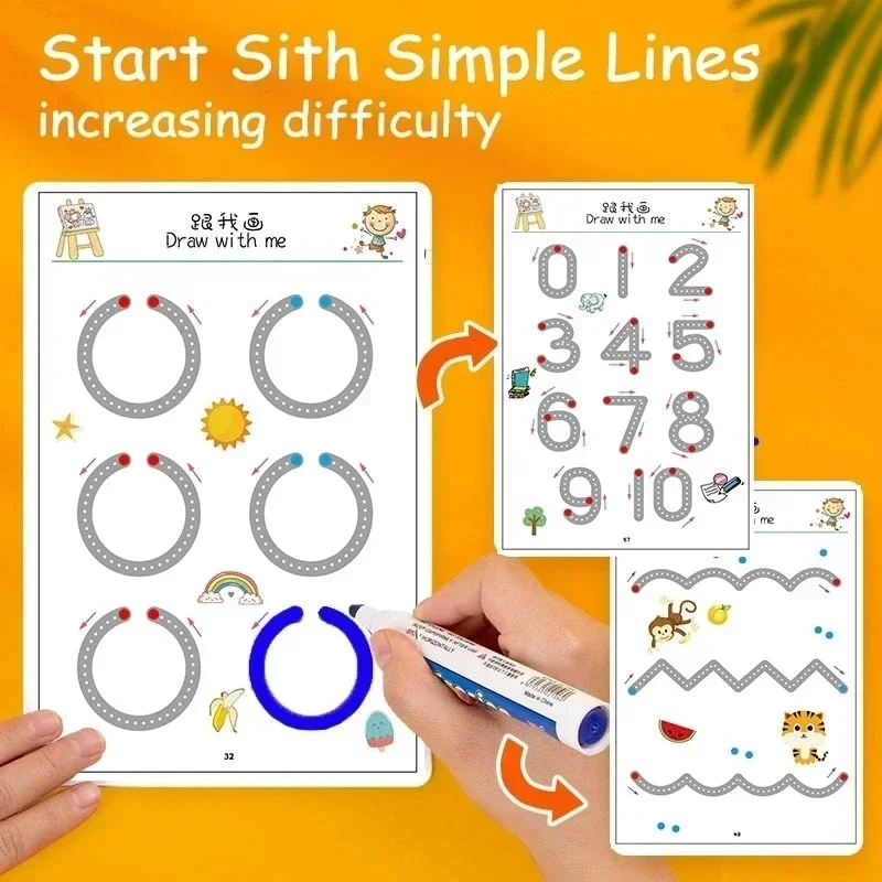 Magical Tracing Workbook Montessori Child Drawing Tablet Pen Control Training Color Shape Math Match Game Set Toddler Learning