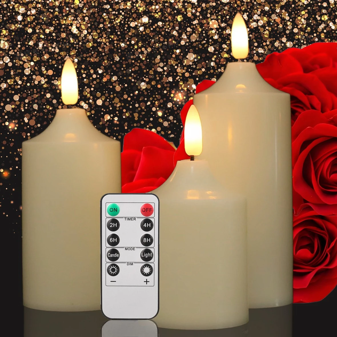 

Flameless Candle Flickering with Remote Timer 3D Wick Battery Operated LED Candles for Wedding Halloween Christmas Party Decor