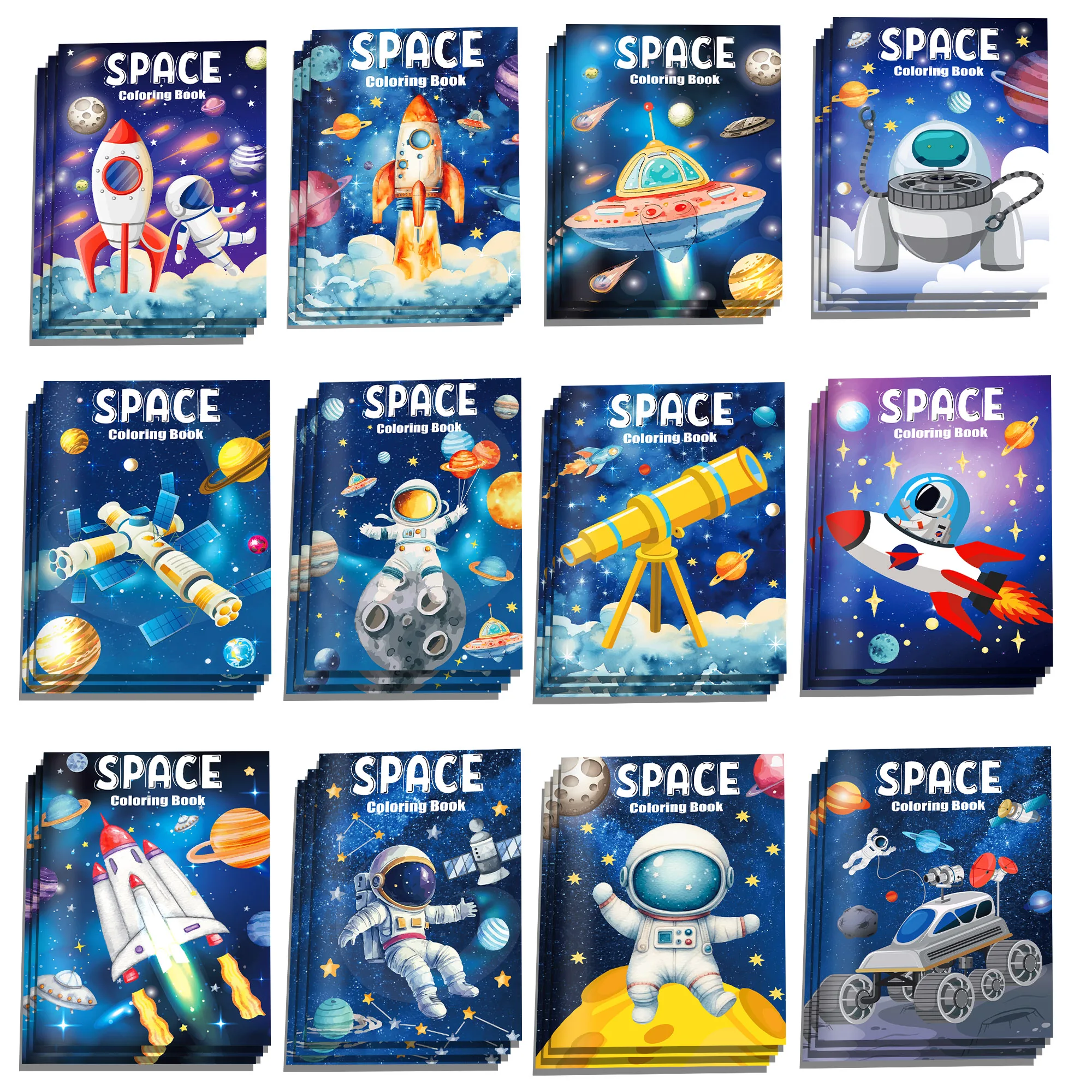 12/24Pcs Outer Space Mini Coloring Books Astronaut Rocket Planet Drawing Book Birthday Party Favor Goodie Fillers Supplies