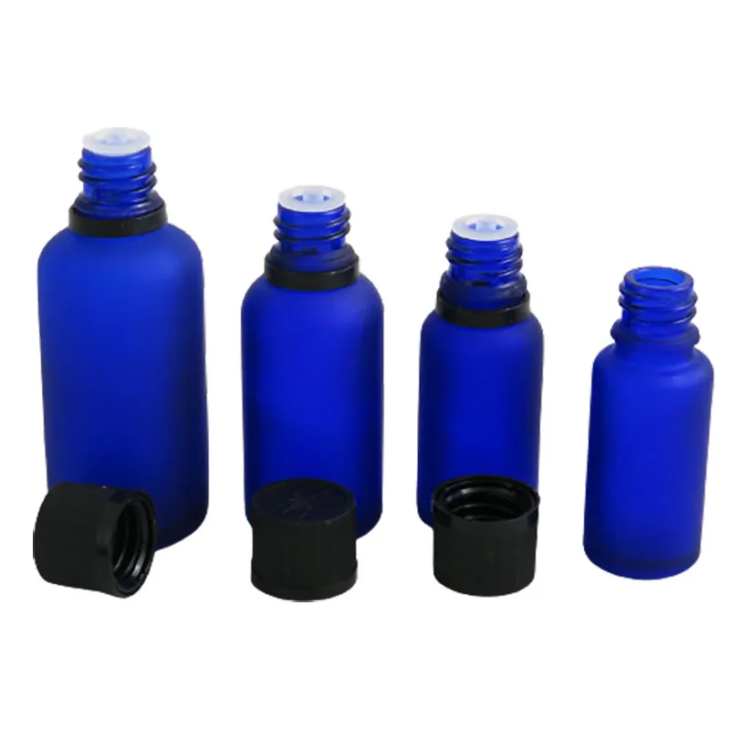 

1/6oz 1/3oz 1/2oz 1oz 2/3oz 5/3oz l Empty Frost blue glass bottle glass essential oil bottle with Black Childproof Lids 200pcs