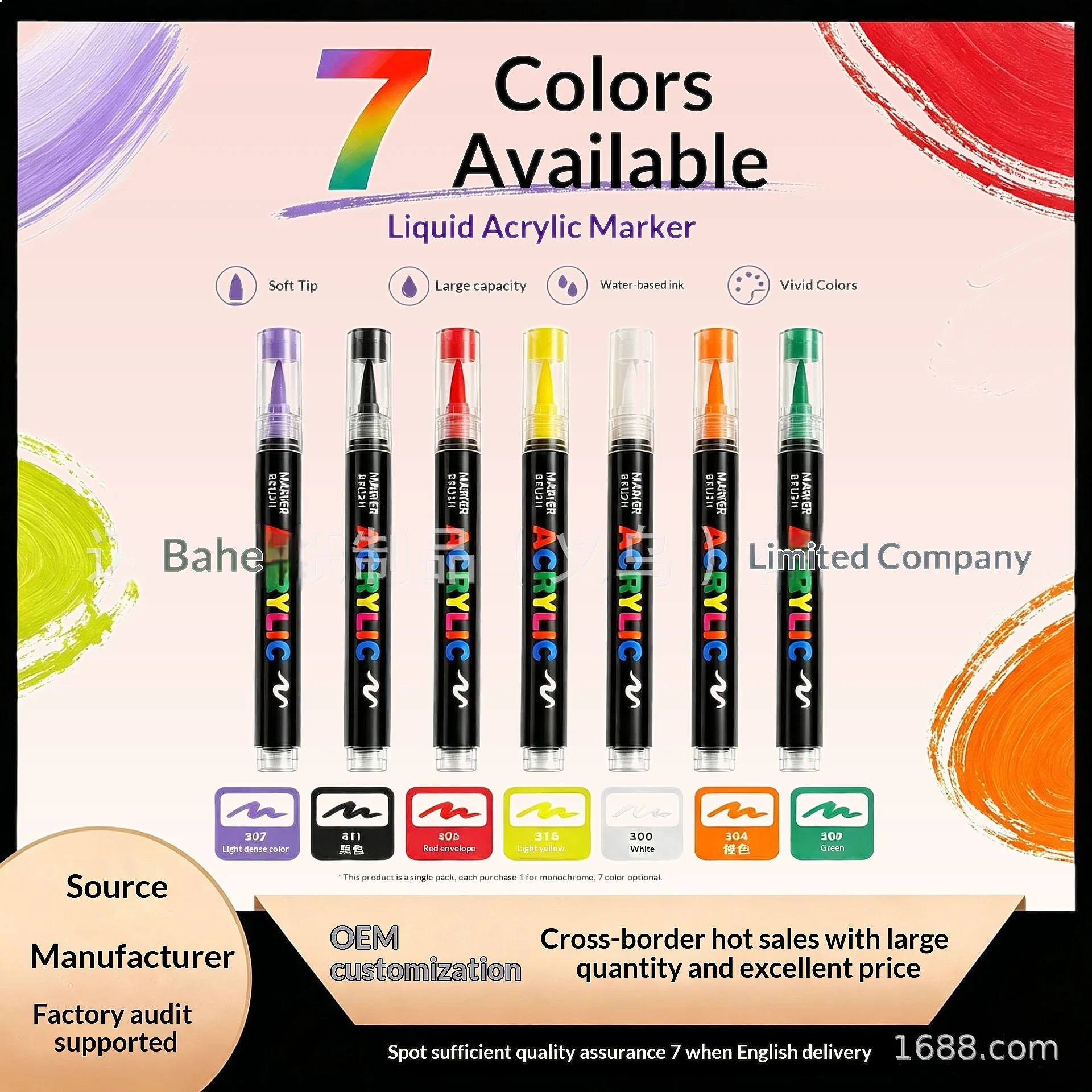 Single Straight Liquid Soft Head Acrylic Marker for Kids Art Crayons Non-Transparent Stackable Colors