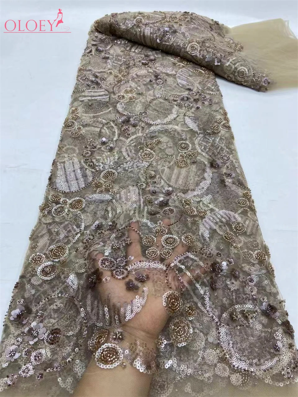 

2024 Fashion Elegant French Embroidery Beaded Lace Fabric African Nigerian With Matte Sequins Fabric For Wedding Dress