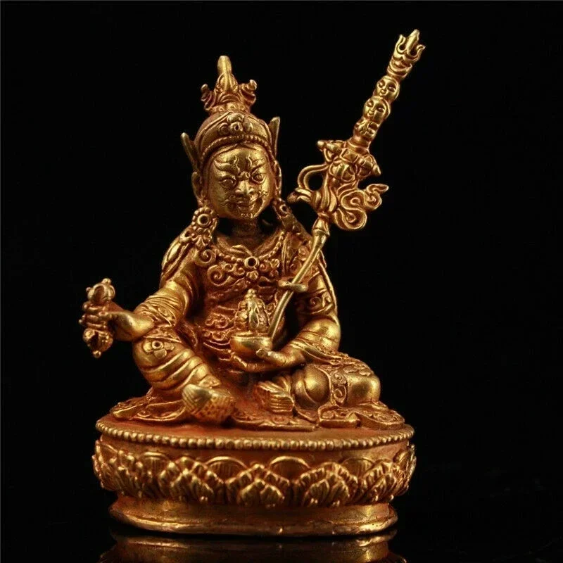 3.54" Collection of Tibetan Buddhism Pure Copper Gold Plated Padmasambhava Buddha