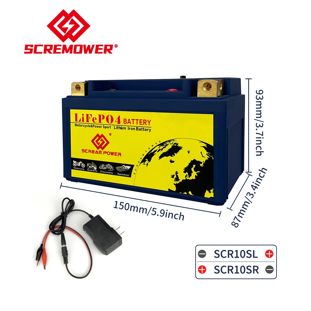 SCR10S Motorcycle Starting Battery 6Ah 420CCA LiFePO4 Battery For Scooter ATVs UTVs Replace YTZ10S YTZ10S-BS BTZ10S With Charge