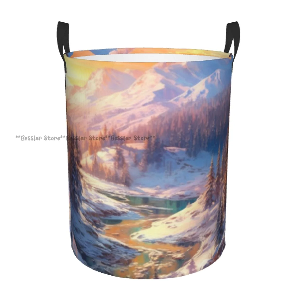 

Winter Landscape With Mountain River Forest At Sunset Storage Bag Household Dirty Laundry Basket Folding Clothes Organizer