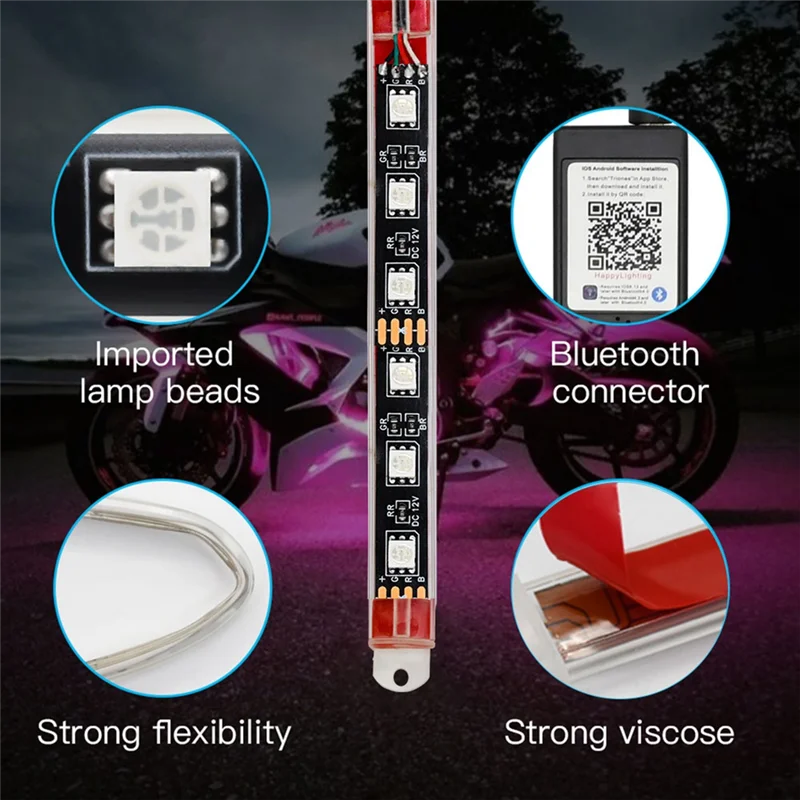 

Excellent-8PCS Motorcycle Underglow LED Light Kit, App Control Multicolor Motorcycle LED Light Kit RGB Strips Light Waterproof A