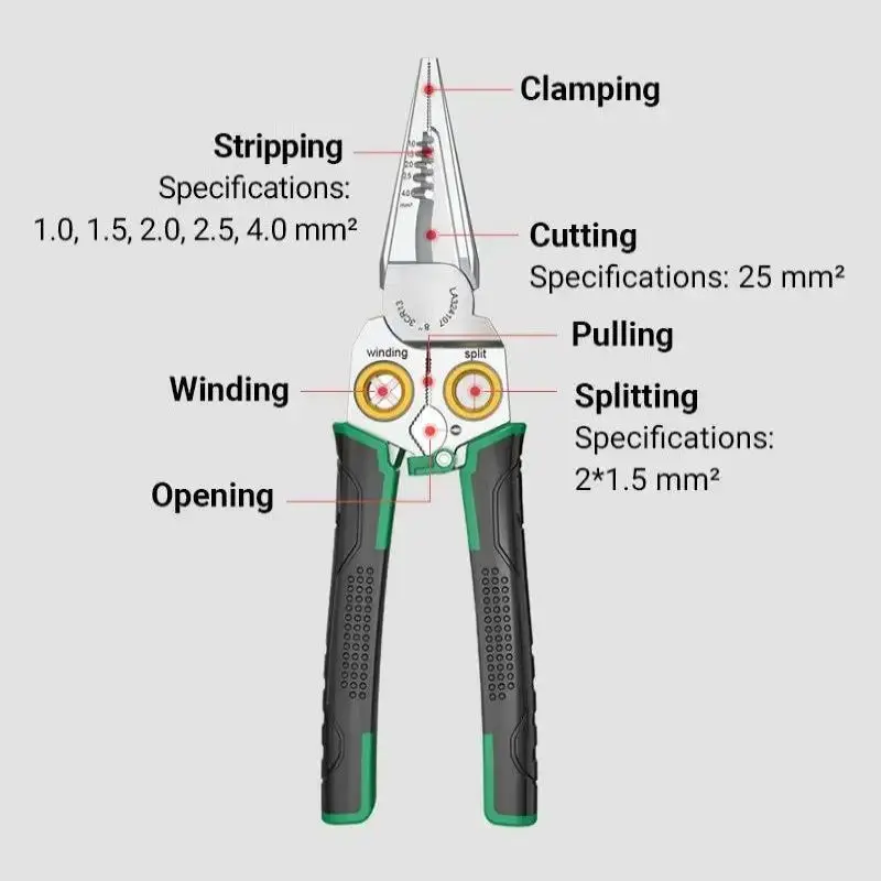 8-In-1 Stainless Steel Multifunctional Wire Stripping Pliers for Electricians Special Wire Stripping Crimping Pliers