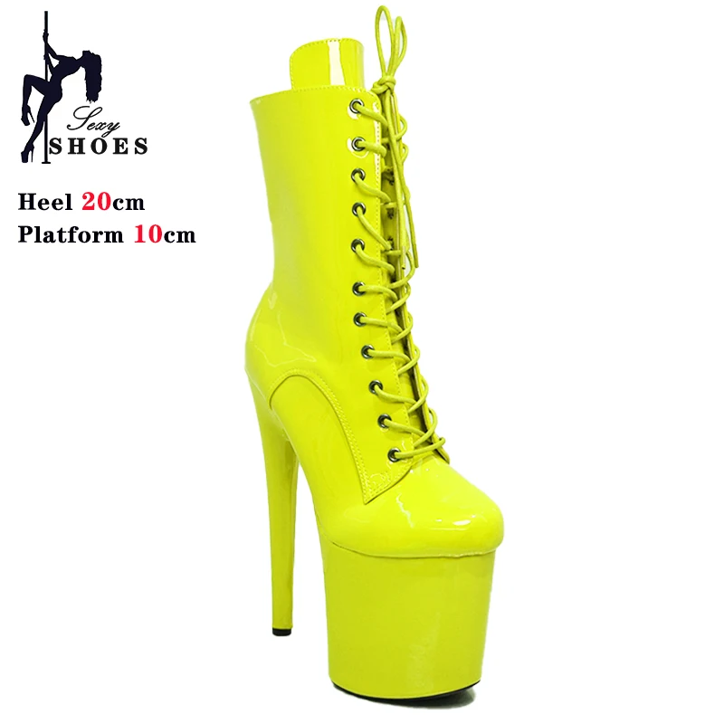 New 20cm/8Inchs Ankle boots for Women Heels Platform Lace Up Pole Dance Stripper Shoes Short Boot Spring Autumn Large Size 44