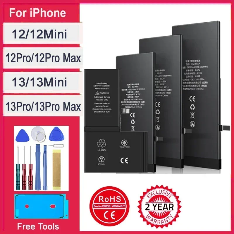 New 0 Cycle Battery For IPhone 12 13 Mini Pro Max High Capacity Bateria For  12mini 13mini 12Pro 13Pro Sticker Free Tools