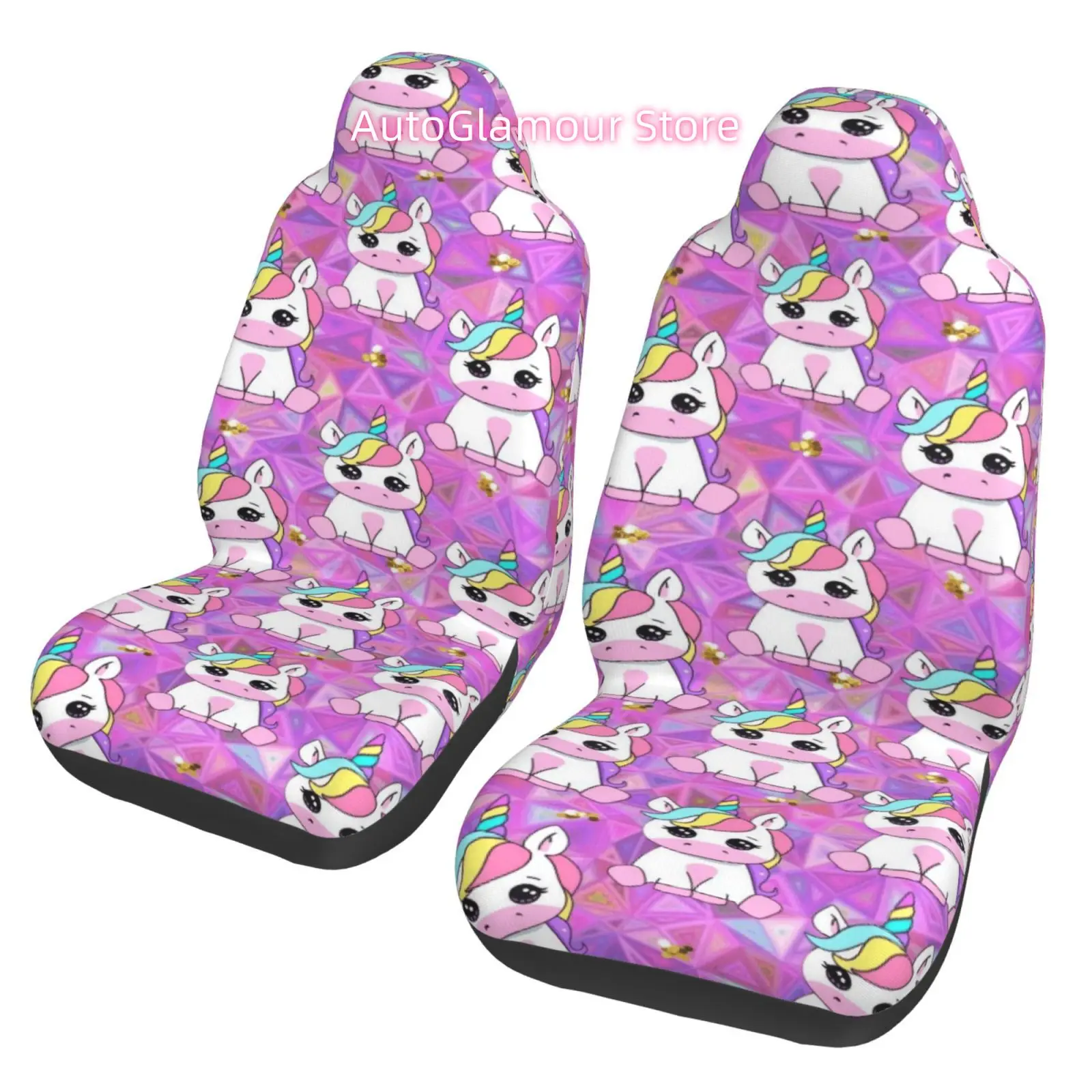 2pcs - [Cartoon Unicorn Pattern Print] - Luxury Front Seat Covers for Cars - High-End Comfort, Universal Fit, Durable, Mach