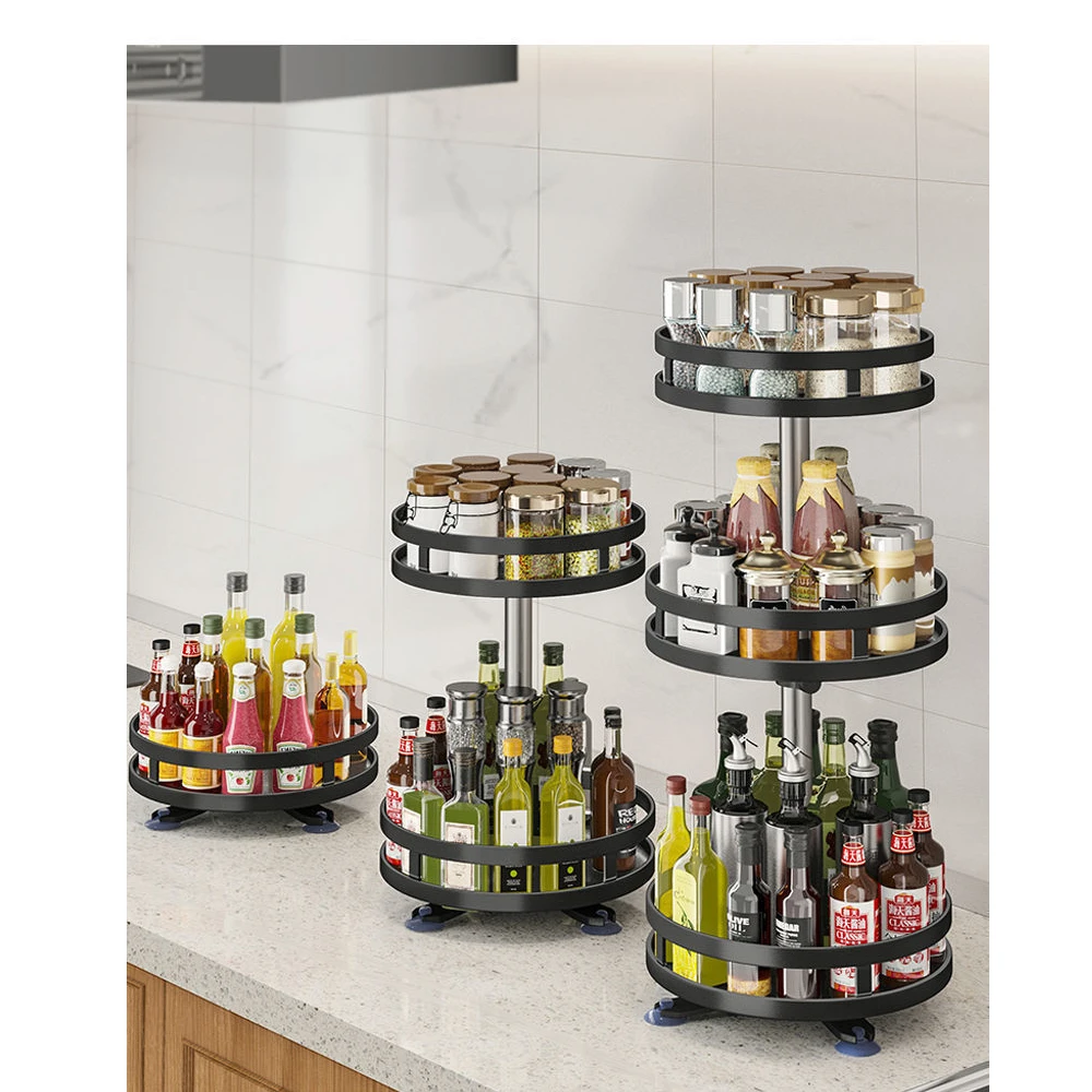 

360°Rotation Spice Storage Rack Multi-function Space Saving Kitchen Accessories Rotating Seasoning Kitchen Organizer