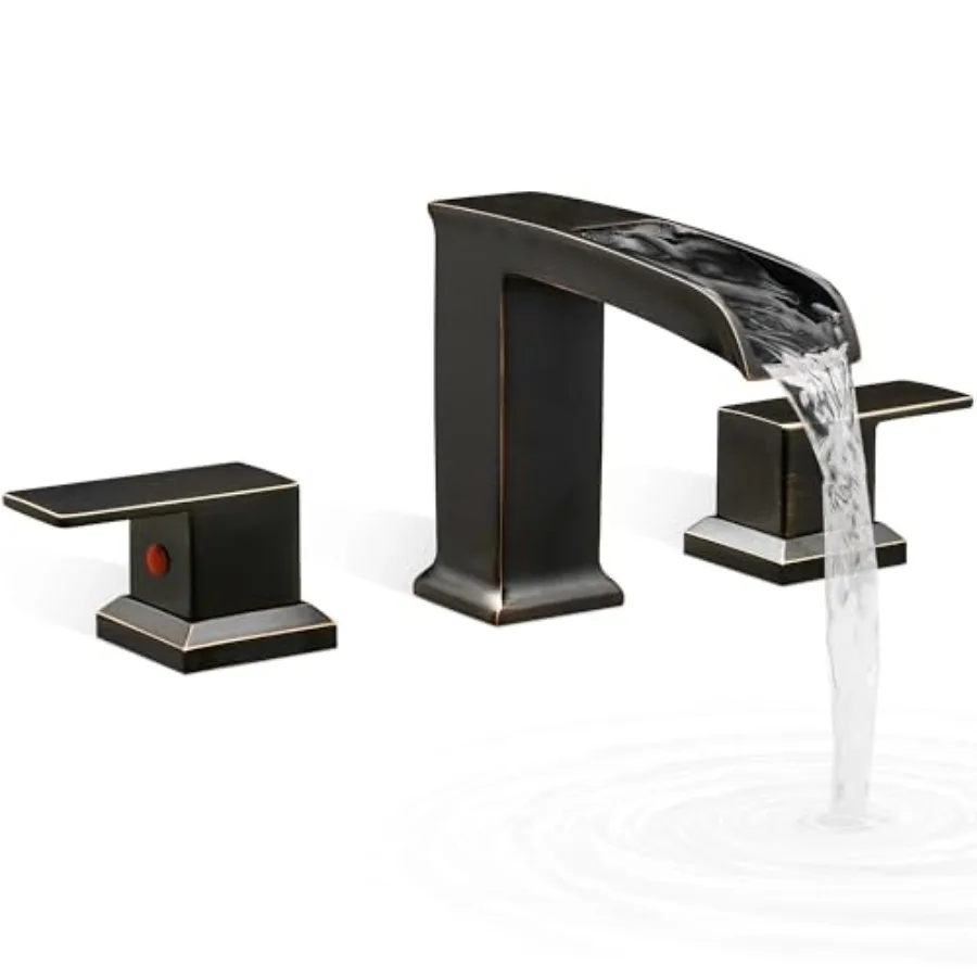 

Waterfall Tub Faucet Set 3 Hole, Brass Oil Rubbed Bronze, Antique Finish, High Flow Roman Tub Faucets with Pre-Installed Hose f