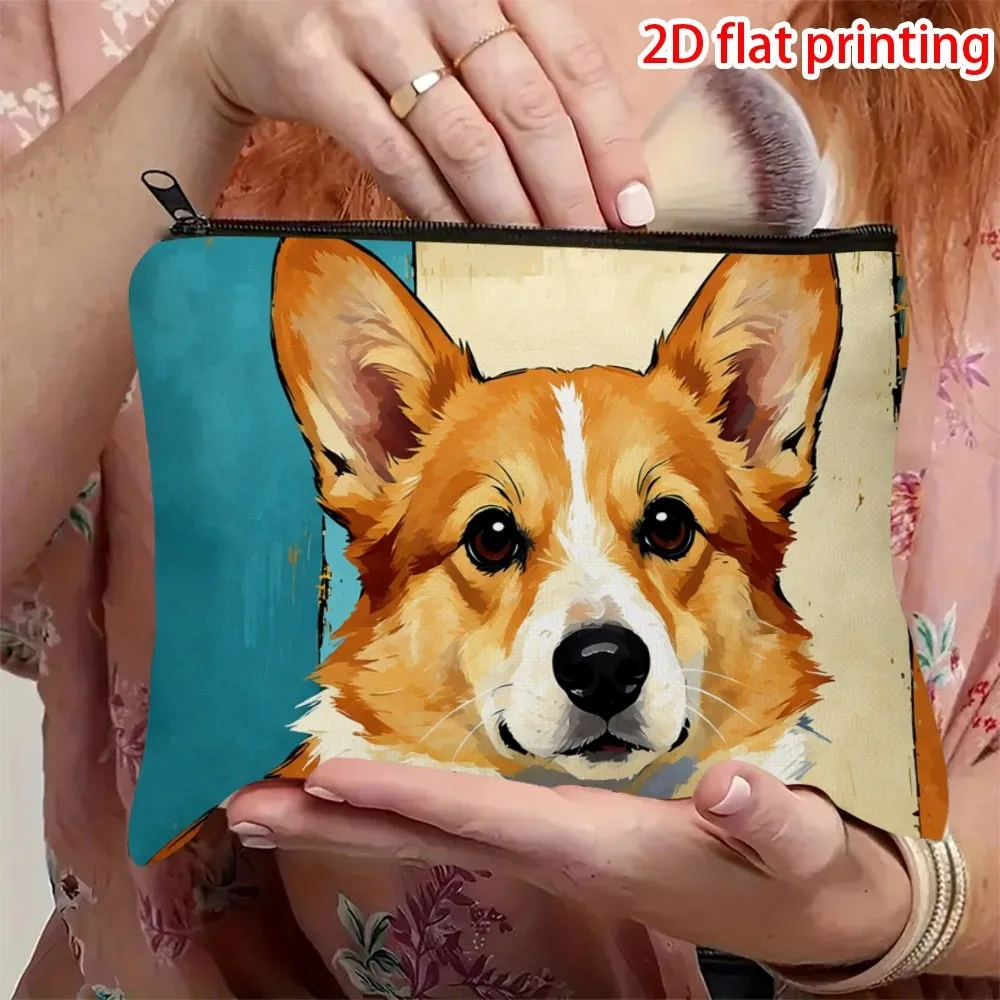 Corgi Print Travel Cosmetic Pouch Ethnic Style Makeup Organizer Suitable for Beach Trips Corgi Themed Gift for Women Storage Bag